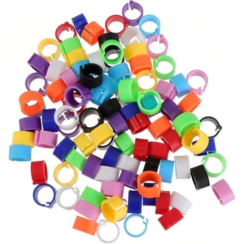 JEYORZY 100 pcs anelli per zampe di uccello di 8 mm in plastica, multicolori, Perfetti per polli, quaglie, piccioni e altri piccoli animali, Con clip sulle gambe per un facile utilizzo, Colore casuale