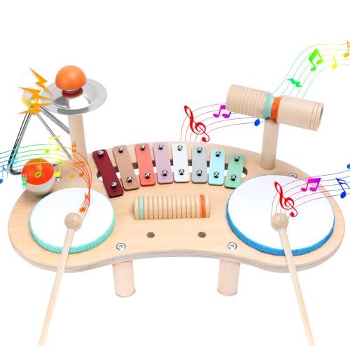 9 In 1 Set di Batteria in Legno per Bambini, Strumenti Musicali in Legno Per Bambini Piccoli, Set di Batteria Xilofono Educativo Bambinis, Regali Feste e Compleanni per Bambinis dai 3 Ai 6 Anni