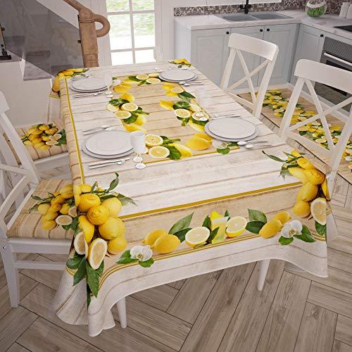 PETTI Artigiani Italiani - Tovaglia Antimacchia Rettangolare Copritavolo Cucina Disegno Lemon X6 Posti (140x180 cm) 100% Made in Italy