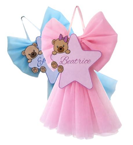 Fiocco nascita stella personalizzabile con nome, in tulle rosa e azzurro bimbo bimba