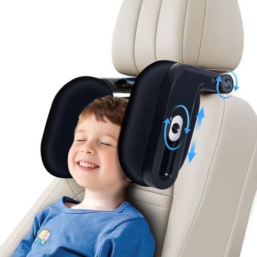 Torven Poggiatesta Auto Bambini & Adulti | Poggia Testa Girevole 360° 2025 | Cuscino Memory Foam | Meccanismo 3 Punti | Per Dormire in Macchina (Nero/confezione da 1)