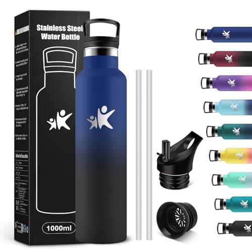 KollyKolla Borraccia Acciaio Inox 1 litro, Bottiglia Termica Senza BPA & Perdite, Borraccia Termica con Cannuccia, Riutilizzabile, per Ufficio, Sport, Ciclismo, Lavoro, Palestra, Gym, Corsa