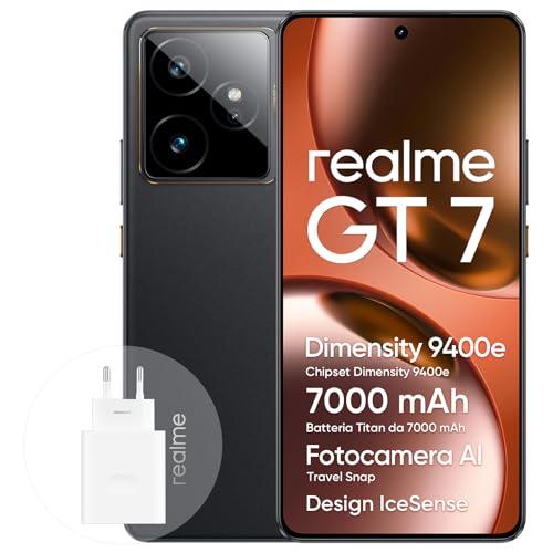 realme GT 7 Smartphone 5G 12+512 GB, chipset di punta Dimensity 9400e, batteria Titan da 7000 mAh, display da 6000 nit, fotocamera IMX906 OIS da 50 MP, AI Planner, IP69, IceSense Nero