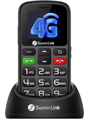 SweetLink 4G Telefono Cellulare per Anziani con Tasti Grandi, LTE Senior Telefoni Cellulari Anziani con Base di Ricarica, Funzione SOS, Fotocamera, Volume Alto, Nero