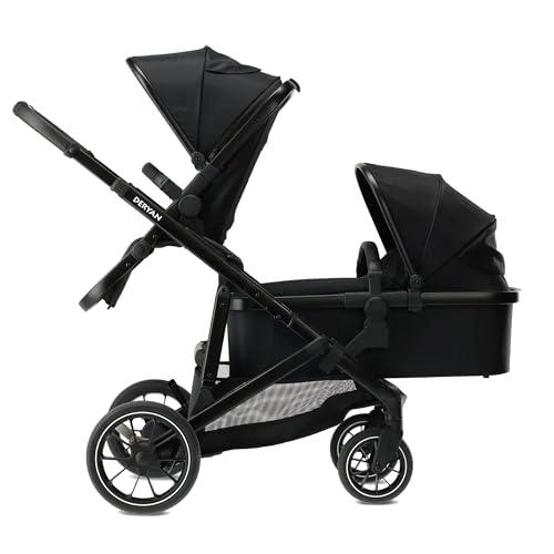 Deryan Evy V2 Kinderwagen 2in1 - Duo Kinderwagen - Uitbreidbaar inclusief reiswieg en zitje - Zwart