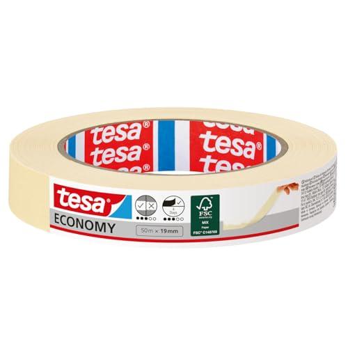 Tesa Nastro Per Mascheratura Economy Ecologo, Nastro In Carta Per Mascheratura, Rimozione Senza Residui Per 4 Giorni, Senza Solventi, Sottile, Beige, 50 x 19 mm