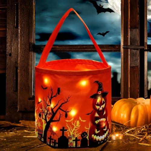 Sacchetti di Caramelle di Halloween con Luce a LED, Strani Sacchetti di Halloween Illuminati, Secchiello per caramelle in tela con zucca LED per Sacchetti regalo e decorazioni per le feste
