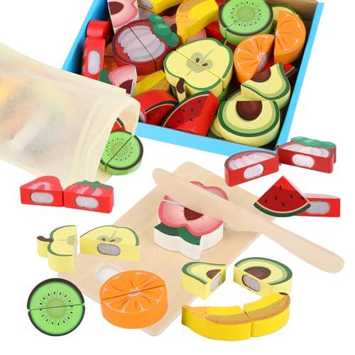 Giocattolo Cucina per Bambini, Set Cucina in Legno con Frutta da Tagliare Giocattolo, Accessori per Cucina Giocattolo, Giocattolo da Cucina per Bambini 2 3 Anni.