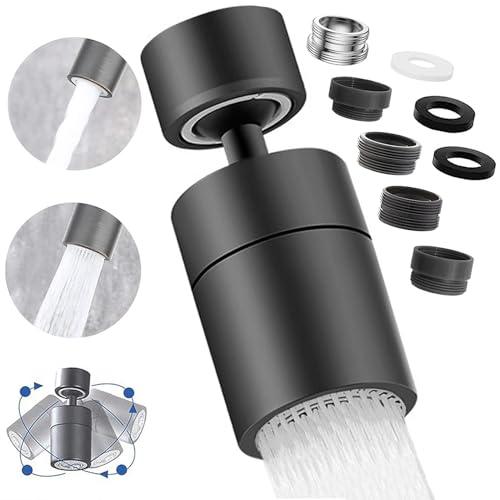 Aeratore Rubinetto Cucina, 360° Girevole Prolunga Rompigetto Rubinetto con 2 Modalità Aeratore Filtro Antispruzzo, 5 Tipi Adattatore Filettato doccetta per lavandino da cucina, lavello da bagno, Nero