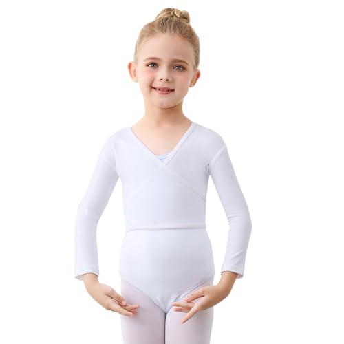 boruizhen Maglioncino da Balletto Cotone Top da Danza Classica Manica Lunga Maglia a Incrocio da Balletto per Bambini e Donne Bianco M