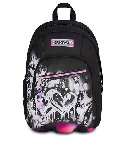 Seven Zaino Scuola Dual PLUMPY LINE GIRL, Doppio Scomparto, Grigio, 32L, Multifunzione, Tasca attrezzata, Tasca laterale porta borraccia, Scomparto porta pc, Scuola media e superiore, Bambina, Ragazza