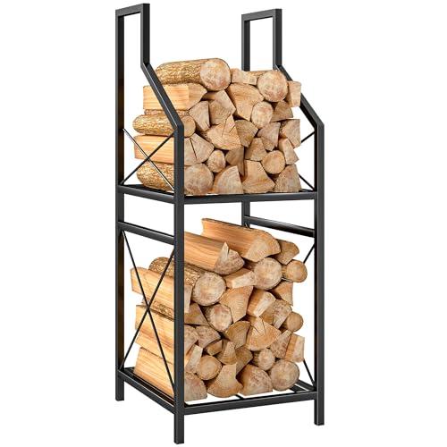 Outsunny Portalegna da Interno Rialzato a 2 Livelli, Legnaia da Interno in Metallo, Porta Legna per Interni ed Esterni, Capacità 60 kg, 34x30x80 cm, Nero
