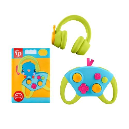 Fisher-Price - Set Level-Up Little Gamer, 3 giochi a tema gaming per lo svliuppo della dentizione, controller, cuffie e sonaglino frusciante, giocattolo per bambini, 3+ mesi, HYR57