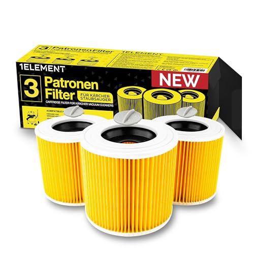 3 filtri per aspirapolvere Kärcher [WD3, WD2, WD1, MV3, MV2, A, K, KNT, NT, SE, VC] – Sostituisce 6.414-552.0 – 3 filtri rotondi + 3 viti di bloccaggio per polveri sottili e odori