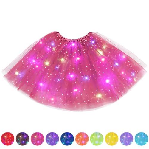 AYBUY Gonna Tulle LED, Gonne Tutu Tulle a 3 Strati da Ballo, Gonna Luminosa LED con Paillettes Stelle, LED Tutu Gonna Rosa Rossa per Carnevale Natale Halloween Matrimonio