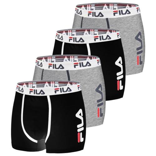 FILA Boxer Uomo Cotone, ultra morbido, antiscivolo, set di 4, Nero, Grigio, Taglie L