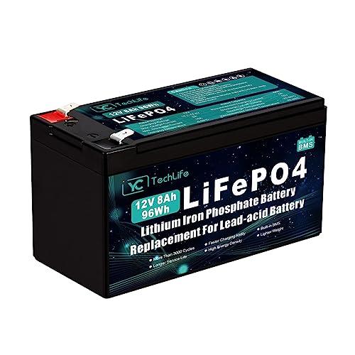 Batteria Lifepo4 12V 8Ah, Batteria Litio Ricaricabile Ciclo Profondo fino a oltre 3000 Cicli, BMS 10A integrato, utilizzata per energia solare/eolica, illuminazione altro ancora