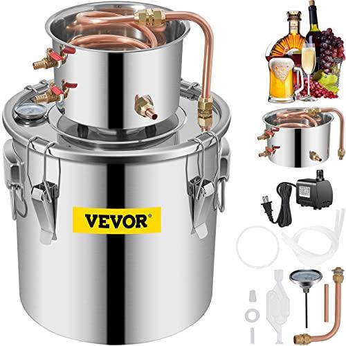 VEVOR Kit di Distillatore Alambicco in Acciaio Inox Rame Puro Materiale per Uso Alimentare Capienza del Serbatoio 11,4L, Kit Distillatore 25 x 25 cm per Liquore Acqua Distillata Vino con Pompa d'Acqua