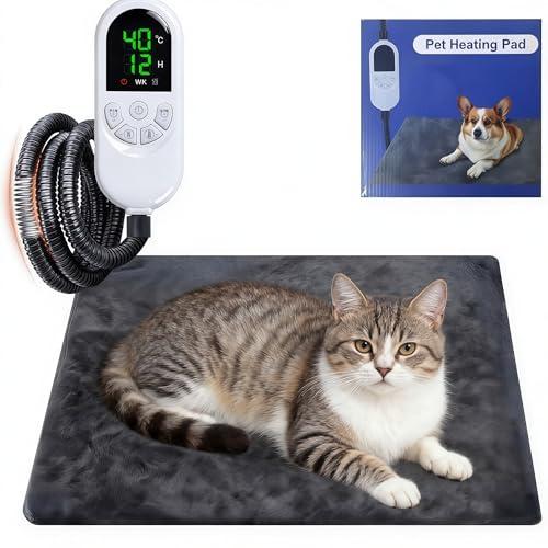 Qoosea Tappetino Riscaldante per Gatti e Cani 45x45cm, Tappeto Termico per Animali con 30-60°C Temperatura Regolabile e Timer, Cuscino Termico Elettrico Cane Sicuro con Cavo Anti-Morso