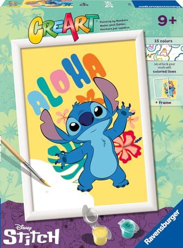 Ravensburger - CreArt Serie D, Aloha Stitch, Dipingere con i Numeri, Kit Pittura Bambini, Cornice Inclusa, Gioco Educativo, Idea Regalo Bambino e Bambina 9+ Anni, 18x13 cm