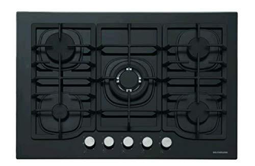 Piano Cottura da 75 cm a gas, N° 5 Fuochi, 1 bruciatore WOK, Nero