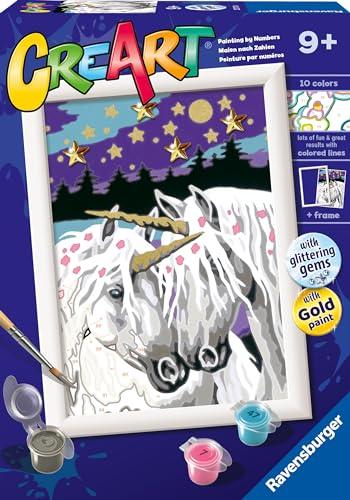 Ravensburger - CreArt Serie E, Unicorni Innamorati, Dipingere con i Numeri, Kit Pittura Bambini, Tema Animali, Cornice Inclusa, Gioco Educativo, Idea Regalo Bambini 9+ Anni, 18x13 cm