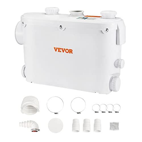 VEVOR Pompa Trituratore per Scarico Bagno Pompa Maceratrice Sanitaria 500W Prevalenza Max. 8m 3 Entrate per Tubi Portata Max. 6600L/h, Pompa Trituratore WC 2900 giri/min Resistente all'Acqua Calda