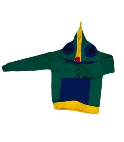 Felpa con Cappuccio Monster, Design Divertente, Verde e Blu, con Tasche Frontali (taglia 8-10 altezza 135cm)