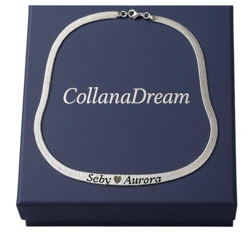 Generico Collana Personalizzata in Acciaio Inossidabile – Catena Herringbone con Incisione Nome – Unisex Uomo/Donna – CollanaDream (50 cm)