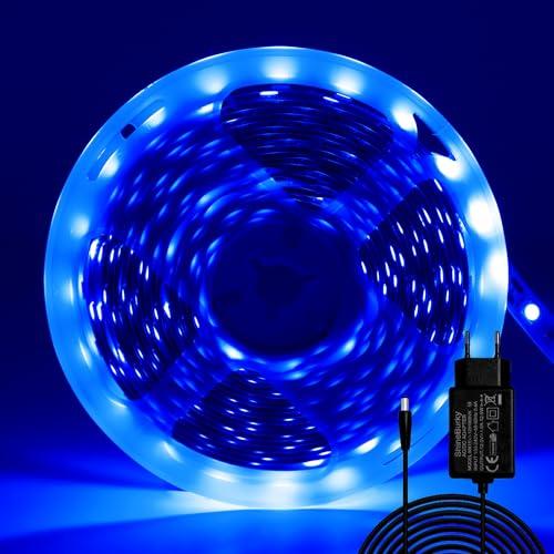 ShineBurky Striscia LED 5 Metri 12V Blu, Luci LED Striscia Luminoso 300LEDs SMD5050 Strisce LED Flessibili per Interno Esterno Cucina Hotel Natale Decorazione (con Alimentatore)