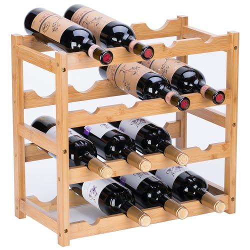 YunNasi PortaBottiglie di Vino, Portabottiglie da Tavolo in Bambù Naturale, Vintage Espositore Bottiglie Scaffale Cantinetta Portabottiglie per Cucina, Bar, Cantina.(4 livelli-16 bottiglie)