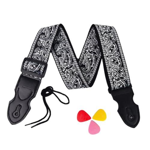 COYUN Tracolla Chitarra Elettrica Regolabile,Guitar Strap Acustica, Cinghie Per Chitarra In Cotone, Bohémien Vintage Ricamata, Con 3 Plettri, Per Chitarre Acustiche, Bassi, Accessoires Guitare(Nero)