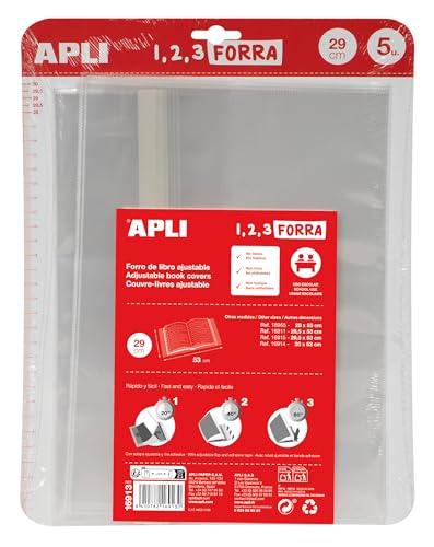 APLI 16913 - Confezione da 5 copertine per libri, con aletta regolabile in PP (polipropilene), 290 mm