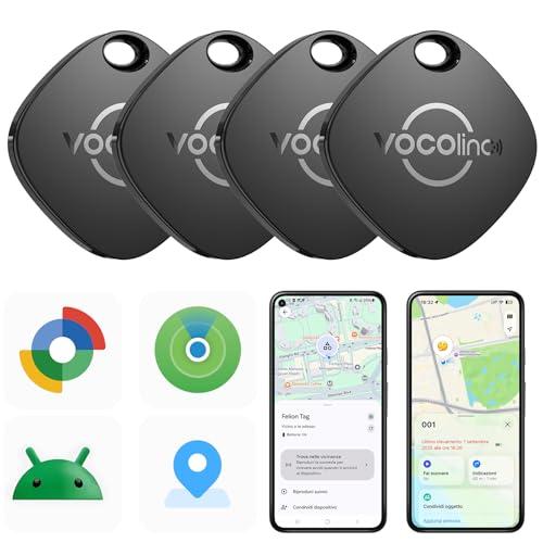 VOCOlinc Smart Tag Tracker Compatibile con Android Google Funzioni Trova o iOS Apple Dov'è App, Bluetooth Localizzatore Trova Oggetti per Chiavi/Portafoglio/Bagaglio/Zaino Borsa, 4 Pezzi Nero
