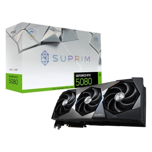 MSI NVIDIA GeForce RTX 5080 16G SUPRIM SOC GDDR7 256bit, scheda video con frequenza di boost fino a 2760 MHz, PCIe Gen 5, DLSS 4, 3 porte DP 2.1, 1 porta HDMI 2.1, formato ATX