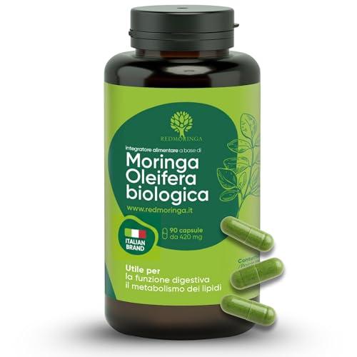 RedMoringa Integratore Moringa Oleifera Biologica - 100% Naturale | Moringa in Capsule Vegetali | per Digestione e Pancia Piatta | Fonte di Vitamine, Minerali e Proteine - 90 Capsule - Made in Italy