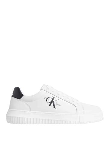 Calvin Klein Uomo Sneakers con Suola Preformata Chunky in Pelle, Bianco (Bright White/Black), 45
