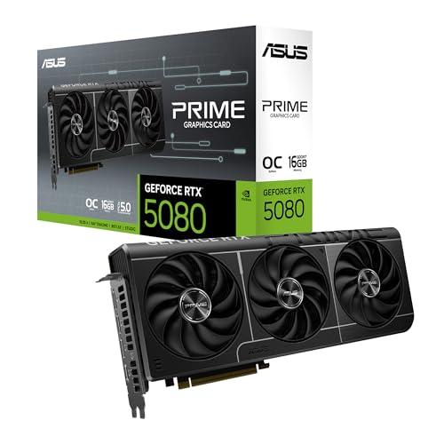 ASUS PRIME NVIDIA GeForce RTX 5080 OC Edition, Scheda Grafica 16 GB GDDR7, 256 Bit, PCIe 5.0, 1 HDMI, 3 DisplayPort, Software GPU Tweak III, Nera, PRIME-RTX5080-O16G