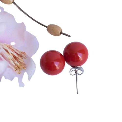 Orecchini Corallo Bamboo rosso 8 mm, argento 925, orecchini lobo, gioielli italiani