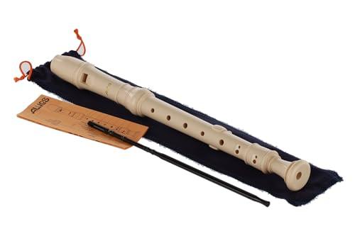 Flauto dolce Aulos in Do Elite 303B, flauto (diteggiatura barocca, completo di sacca, bacchetta e tabella di diteggiatura) in resina sintetica, con antivento curvo, color avorio