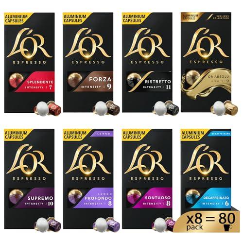 L'Or - Capsule Caffè Espresso Confezione Mista - Variety Pack Preferiti - 80 Capsule in Alluminio Compatibili Nespresso®* original - 8 Confezioni da 10
