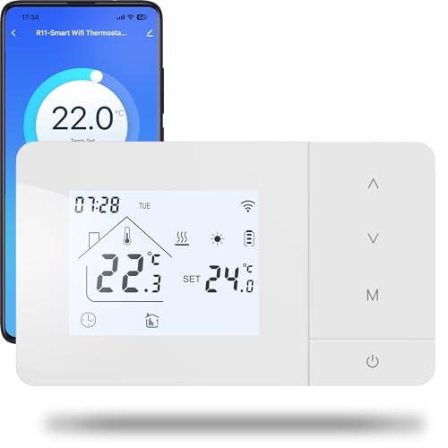 Termostato Wi-Fi a batteria con 2 fili, controllare per la caldaia a gas, termostato Tuya programmabile giornalmente, compatibile con controllo vocale di Google e Alexa.W506 3A Adatto 503 scatole