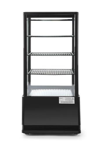 HENDI Vetrina da Esposizione Refrigerata, Sbrinamento Automatico, Sistema Antifog, 3 Ripiani, Illuminazione LED, Classe Energetica C, 78L, 230V, 170W, 452x406x(H)966mm, Nero, ABS, Doppio Vetro