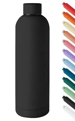 Borraccia Termica Grande 1 Litro Bottiglia Acciaio Inox Inossidabile Doppio Strato 1000 Ml Tappo Antigoccia Doppia Camera Bevande Calde Fredde Termos Sistema Sottovuoto Rivestimento Soft Touch - Nero