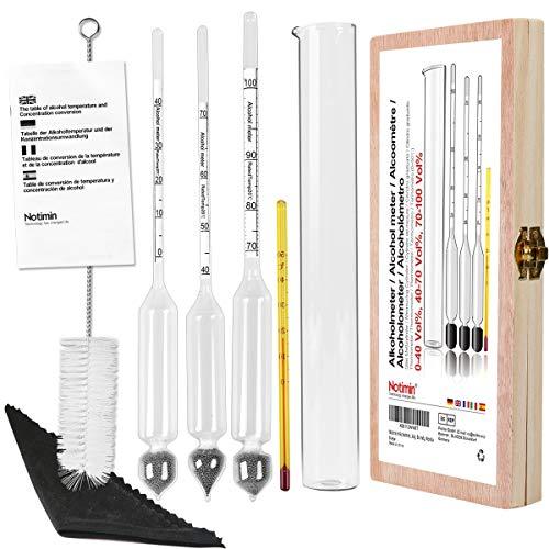 Notimin alcolometro 3 Pezzi 0-40 40-70 70-100Vol% di idrometro Alcoholmeter Tester Set Alcohol Vinometer + Cilindro in Vetro Trasparente Alto, per Grappa, Distillati,Whisky, Brandy, Wodka, Spirito