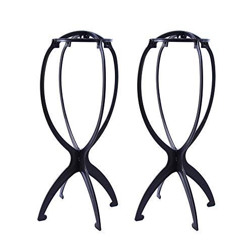 YANTAISIYU 2 Pezzi Portatile Supporto per Parrucca Testa Wig Stand Testina Porta Parrucche di Plastica (Nero)