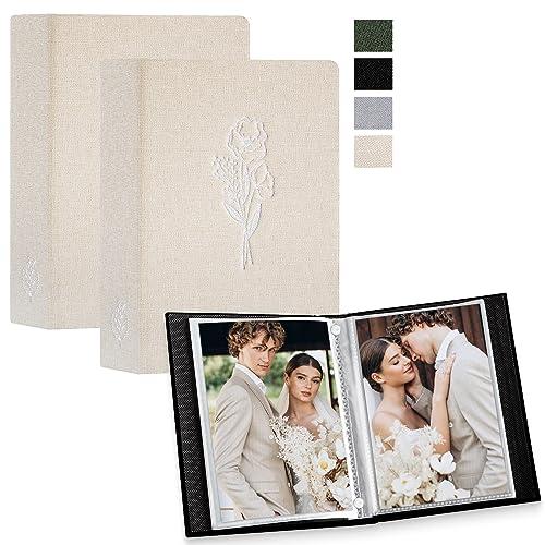 Lanpn Album Fotografico 9x13 50 con Tasche 2 Confezioni, Piccolo Mini Biancheria Album Foto Portafoto Verticale Tascabile Tasca Beige