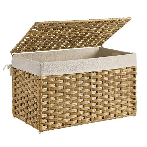 SONGMICS Cestino Portaoggetti, Cesta Portabiancheria da 65 L con Coperchio, Pieghevole, Sacco in Tessuto Rimovibile con Manici, Soggiorno Camera da letto Lavanderia, Giallo Ocra RST56NL