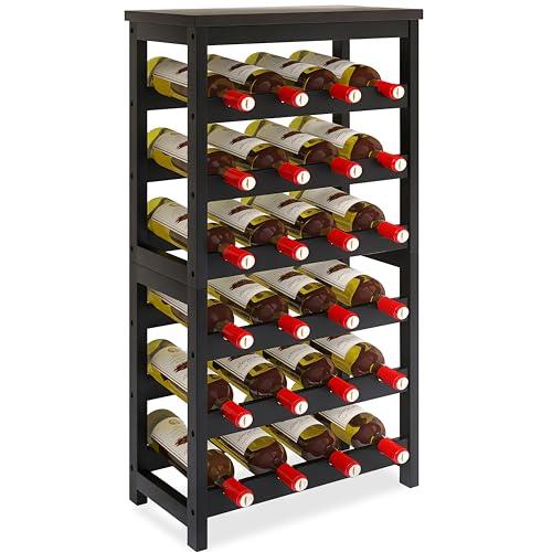 STELLSTAR 24 Bottiglia In Piedi Scaffalatura Vino In Piedi 6 Livelli Scaffalatura Piano Tavolo Bambù Bottiglia Di Vino Stand con Barre Ondulate Per Dispensa Sala Da Pranzo Cucina Nero