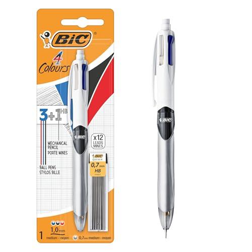 BIC 4 Colori, Penna Multicolore con Matita Grafite, Penna a Sfera a Scatto con 3 Inchiostri (Nero, Blu, Rosso) e 1 Matita Meccanica HB, Scuola Cancelleria Ufficio